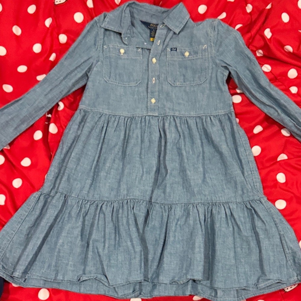 Ralph Lauren Girls' Chambray Tiered Denim Shirt Dress